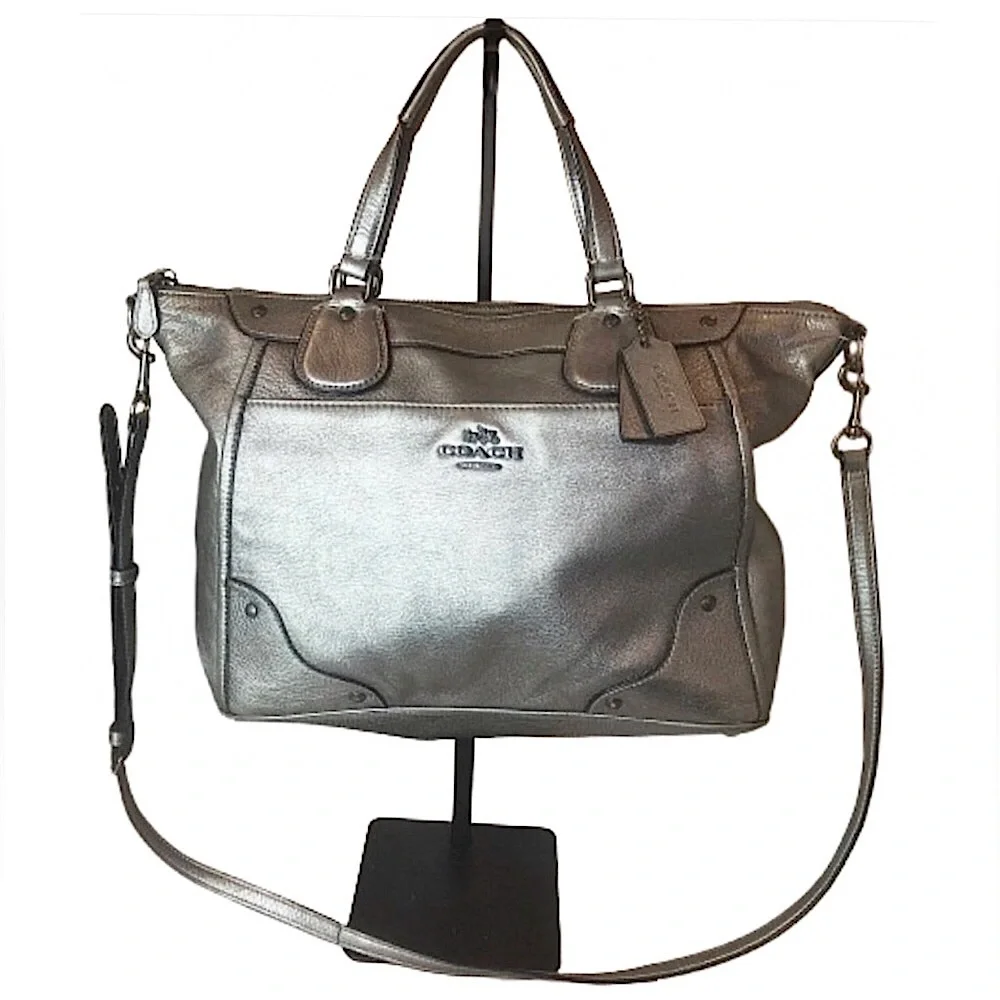 COACH Silver Tumbled Top Handle Crossbody Shoulder Bag Silver Hardware EUC